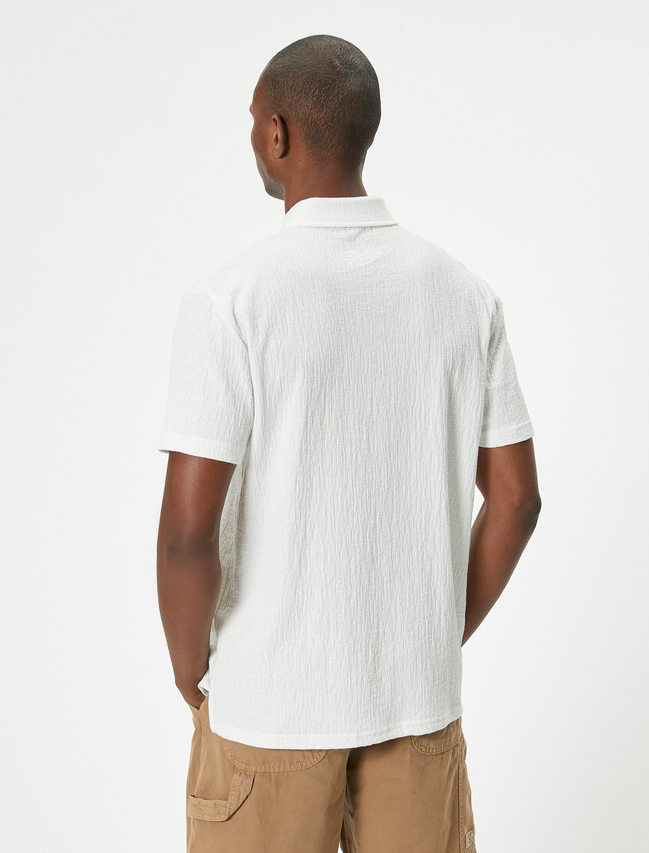   Polo Yaka Tişört Düğmeli Dokulu Pamuklu Kısa Kollu