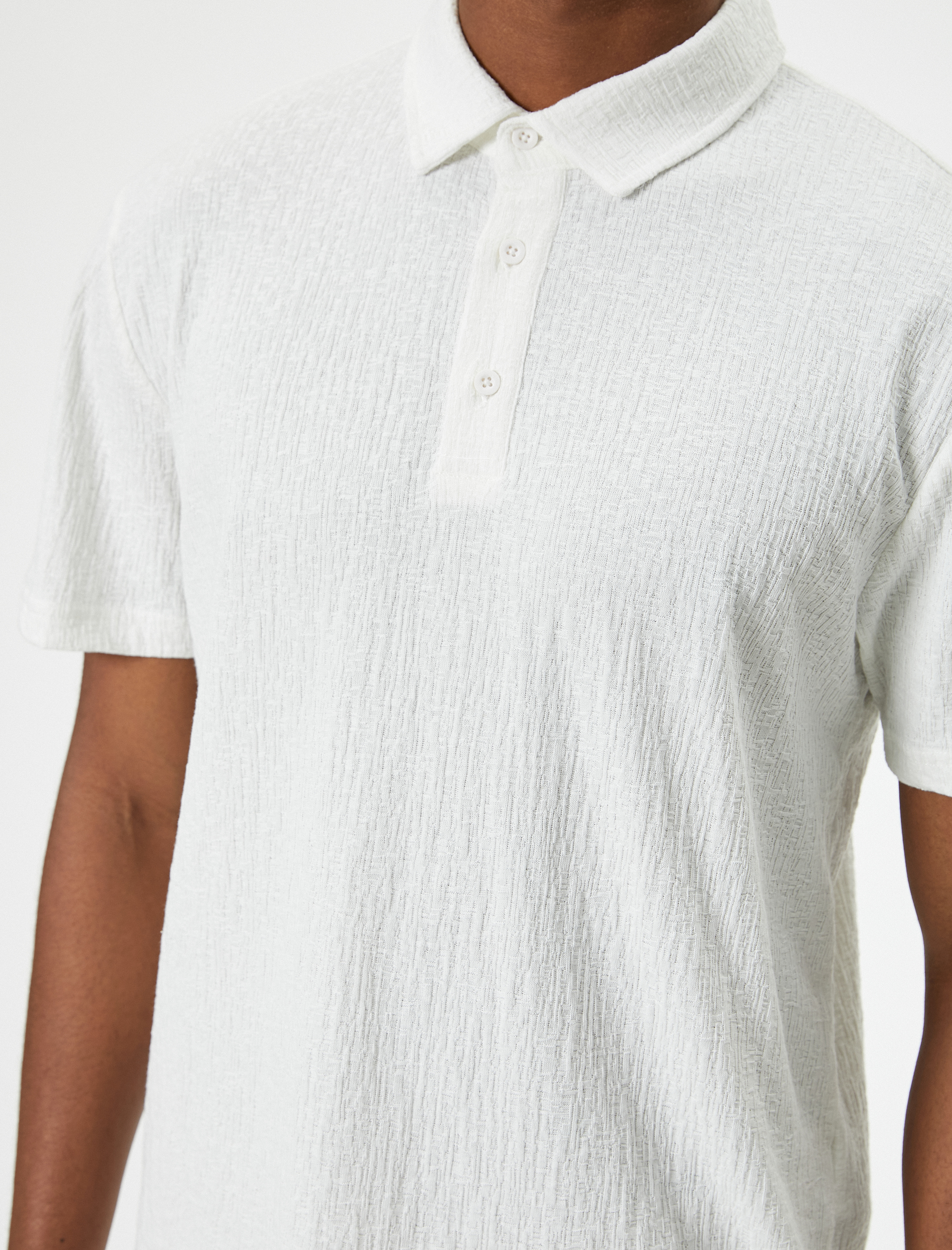   Polo Yaka Tişört Düğmeli Dokulu Pamuklu Kısa Kollu