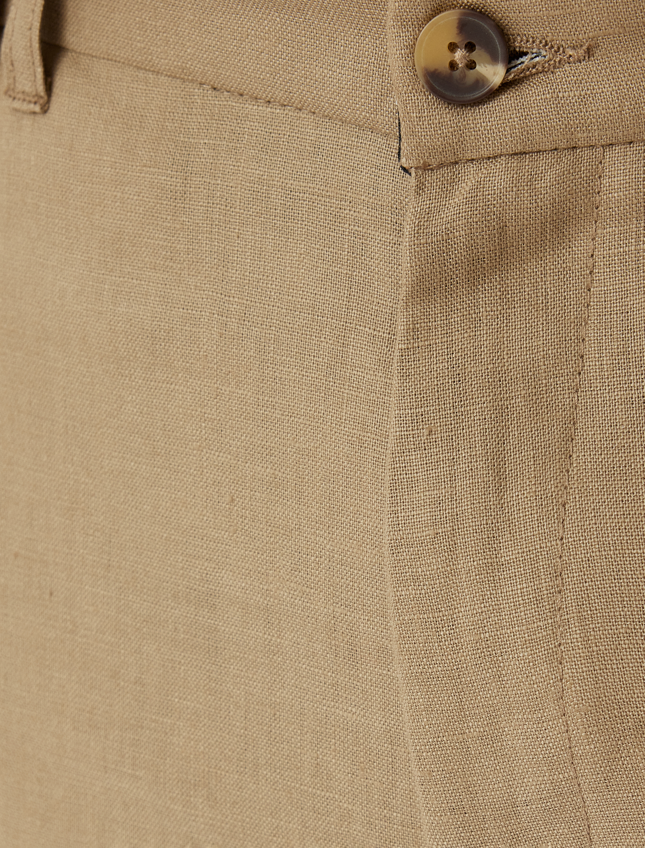   Keten Pantolon Slim Fit Chino Düğmeli Cep Detaylı