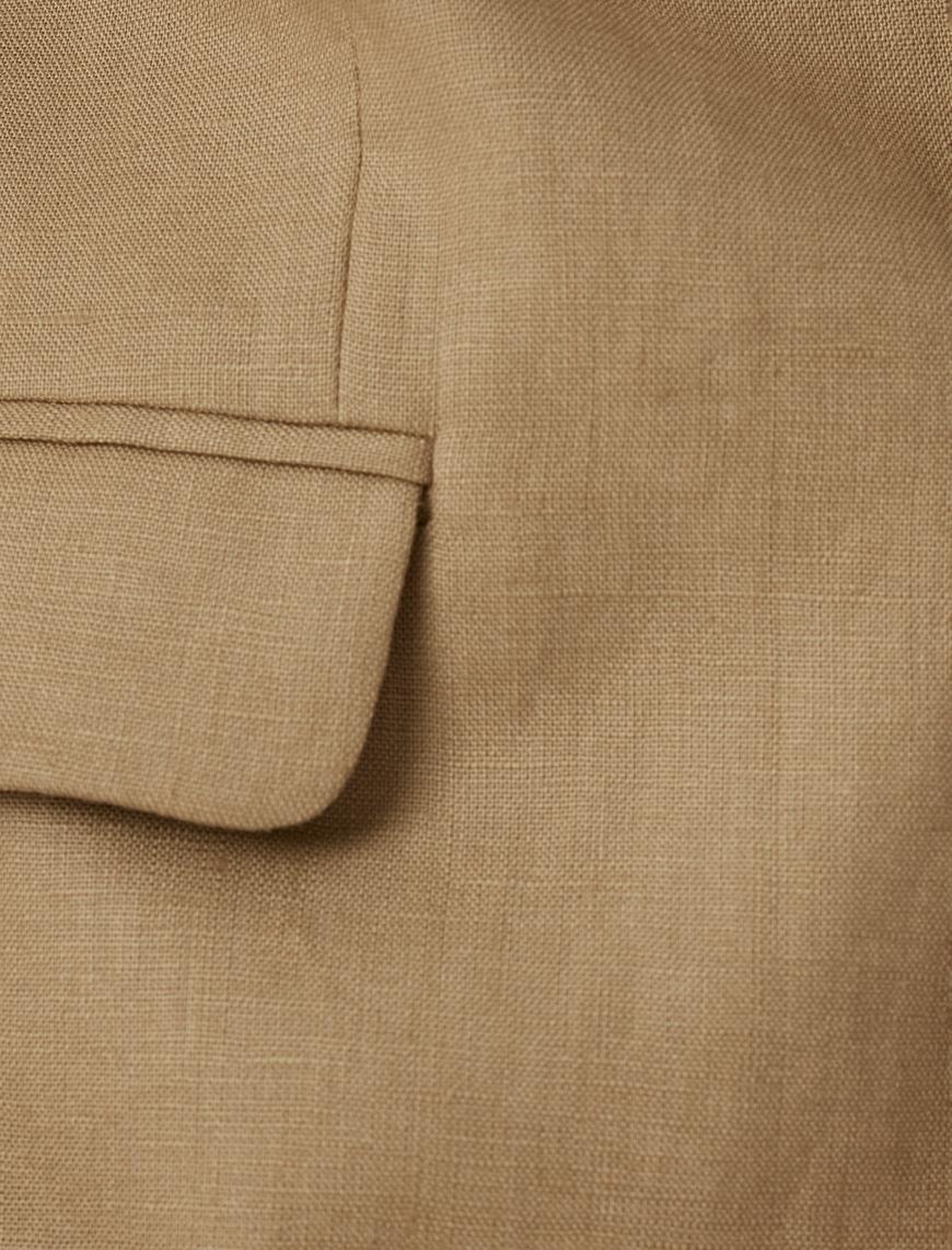   Keten Ceket Blazer Slim Fit Düğmeli Cep Detaylı