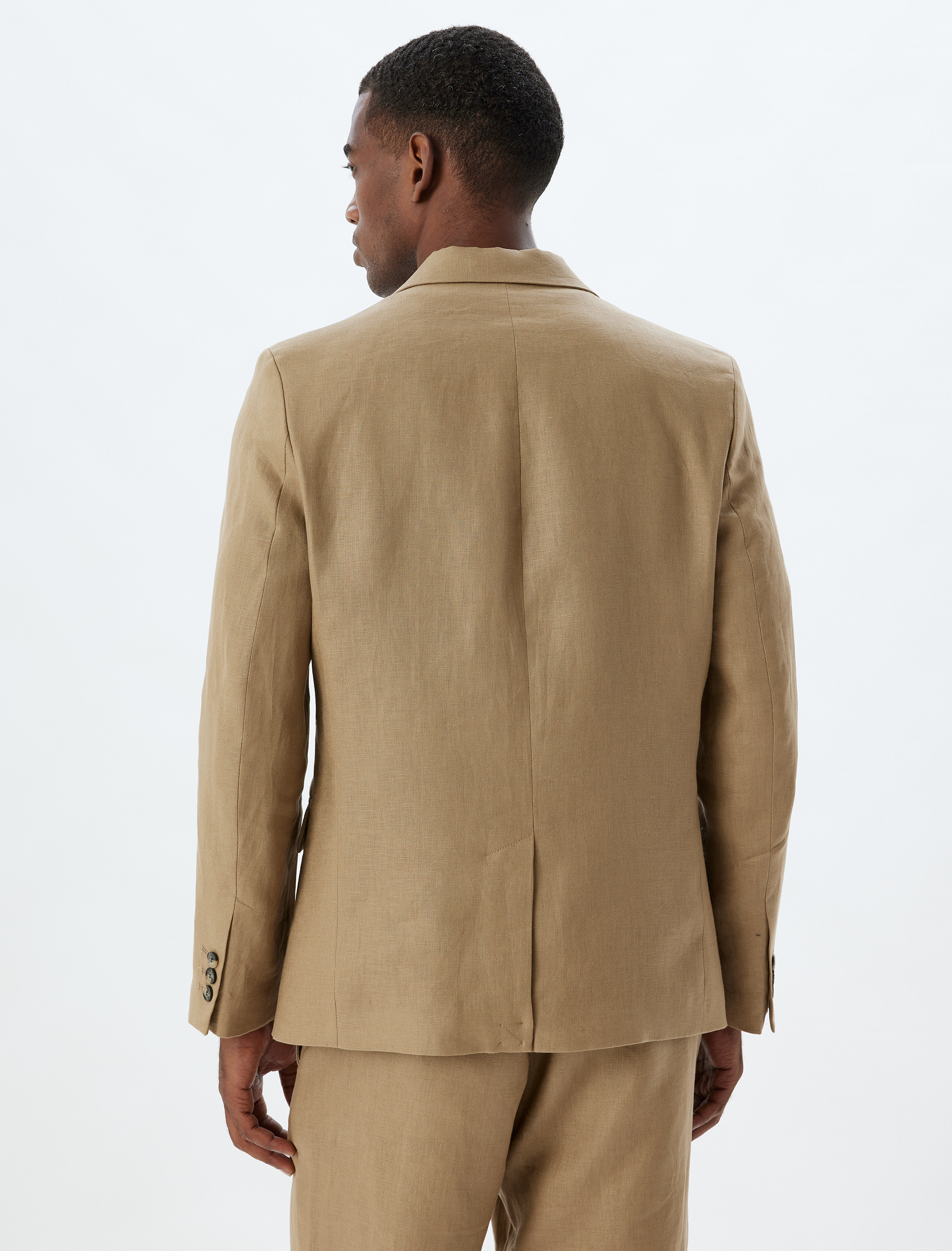 Keten Ceket Blazer Slim Fit Düğmeli Cep Detaylı