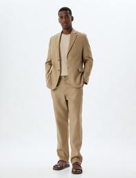 Keten Ceket Blazer Slim Fit Düğmeli Cep Detaylı