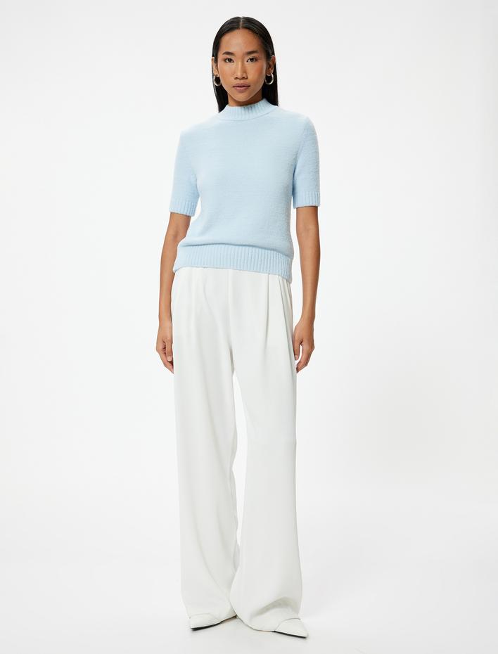  Kısa Kollu Kazak Yumuşak Dokulu Dik Yaka