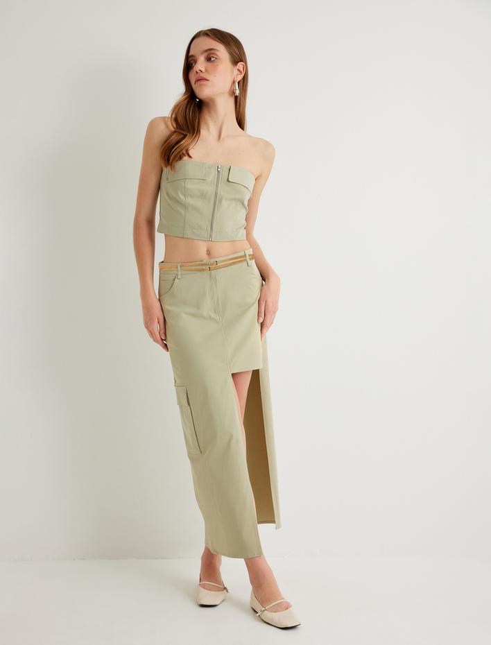  Koton X Sima Tarkan - Midi Boy Asimetrik Etek Cepli Standart Bel