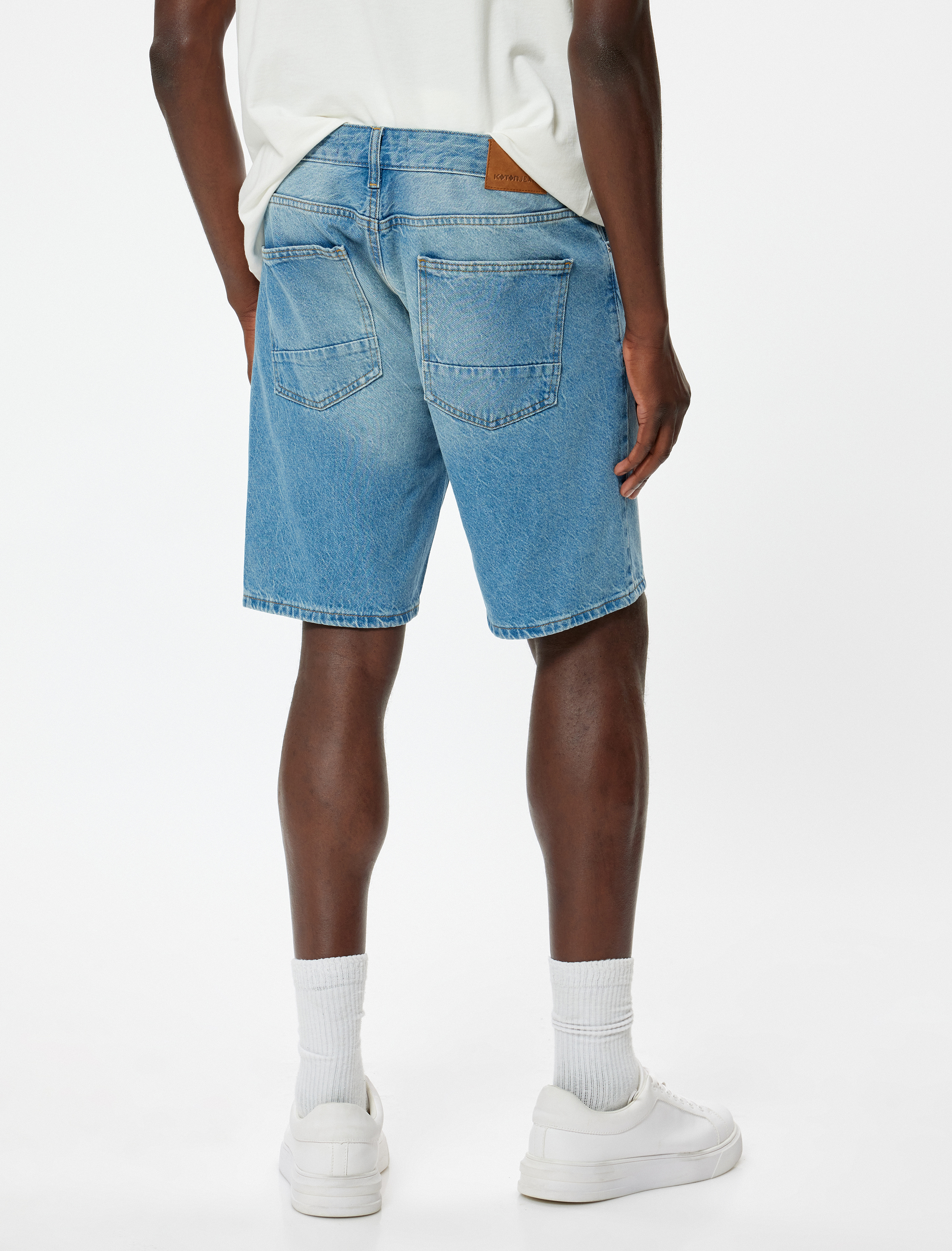   Oversize Kot Şort Yırtık Bermuda Cep Detaylı Pamuklu