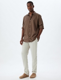 Klasik Gömlek Uzun Kollu Düğmeli Kol Detaylı Pamuklu Regular Fit