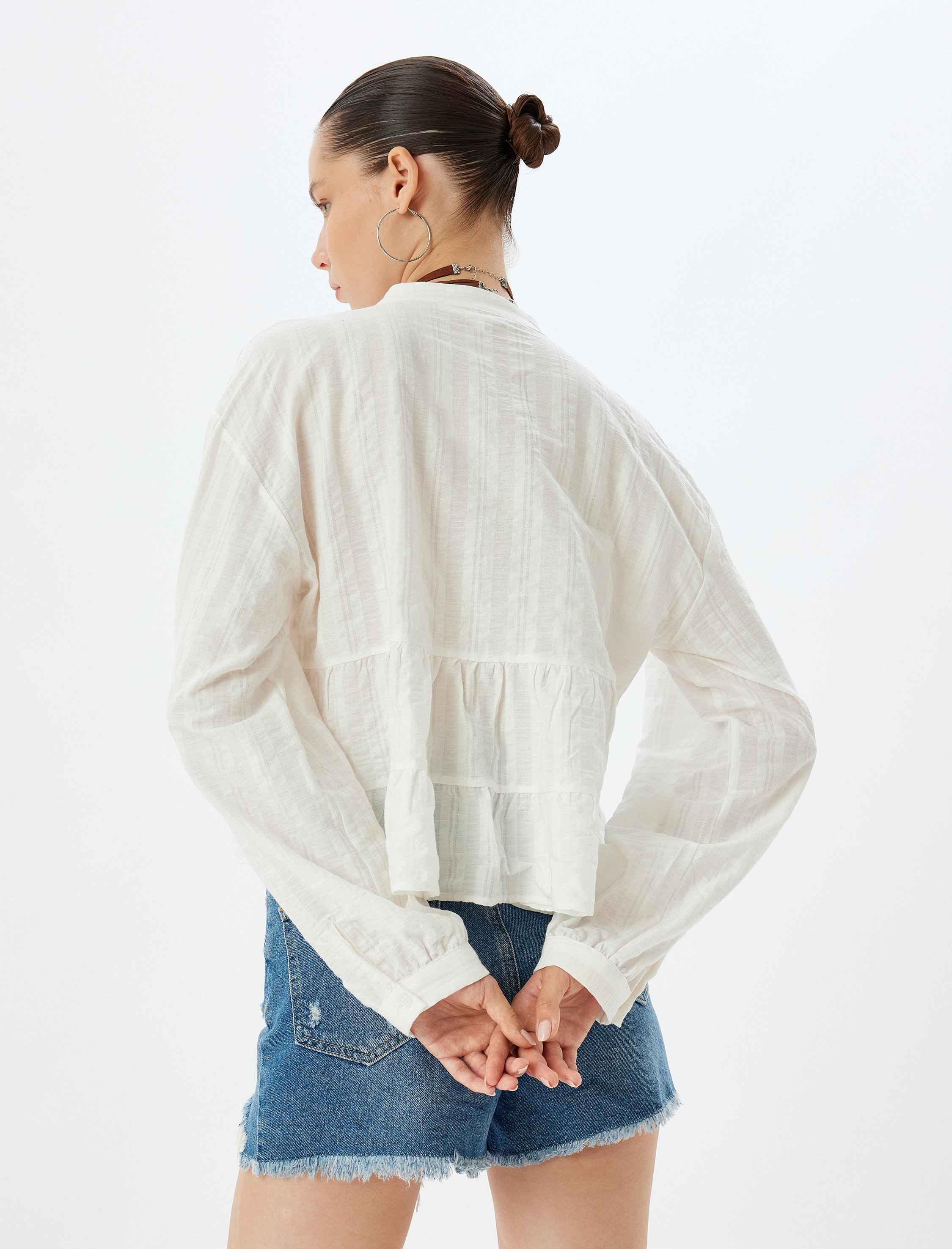   Hakim Yaka Fisto Bluz Oversize Düğmeli İşlemeli