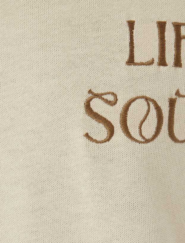 Slogan Baskılı Tişört Bisiklet Yaka Kısa Kollu Pamuklu_5