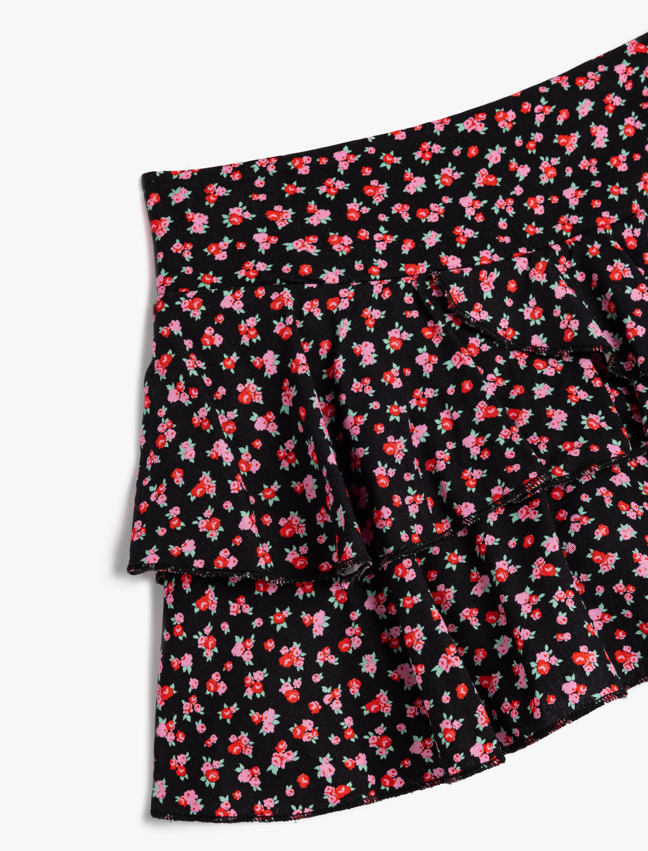  Kız Çocuk Fırfırlı Katlı Beli Lastikli Viskon Kumaş Çiçekli Şort Etek