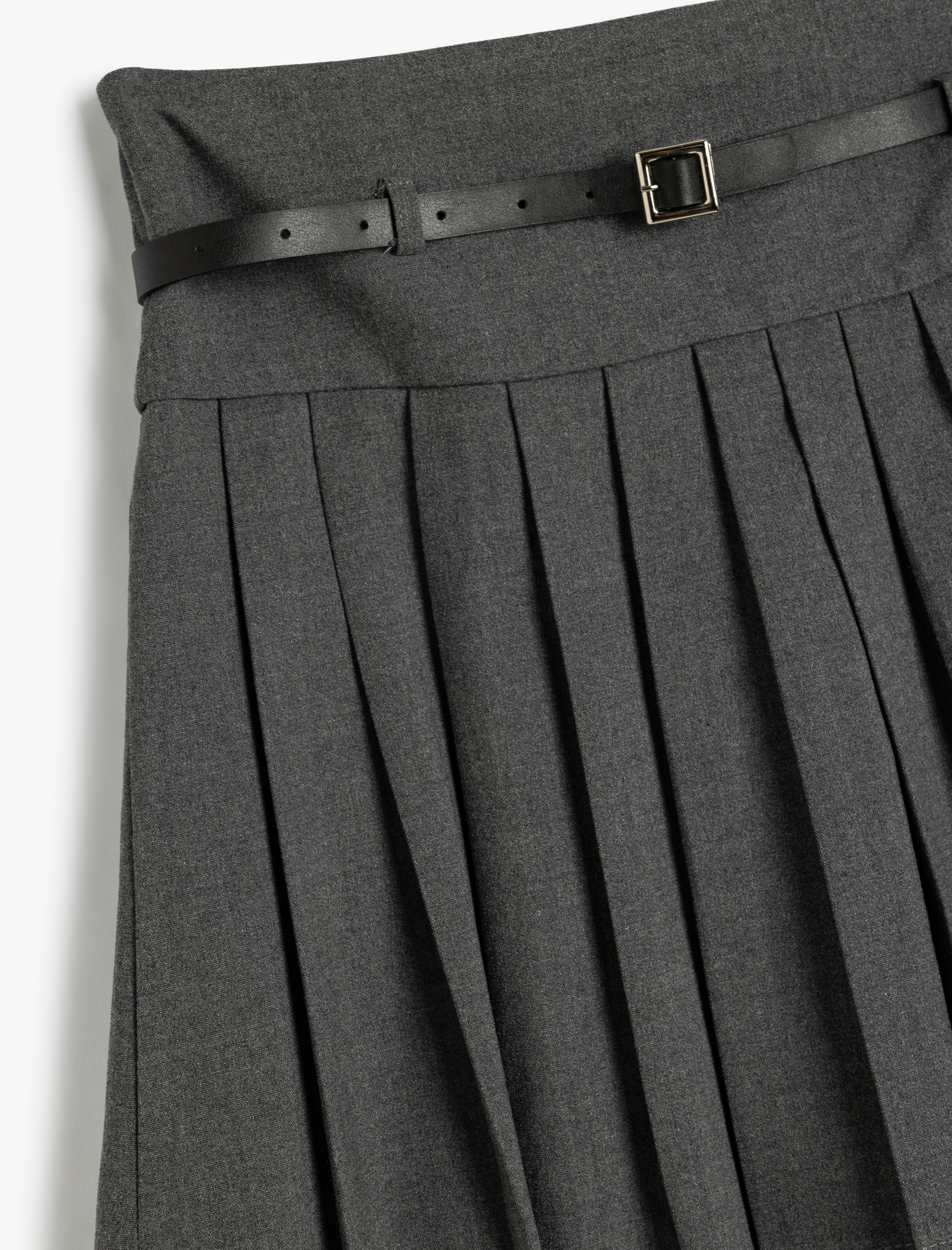  Kız Çocuk Pileli Etek Kemer Detaylı Viskon Karışımlı