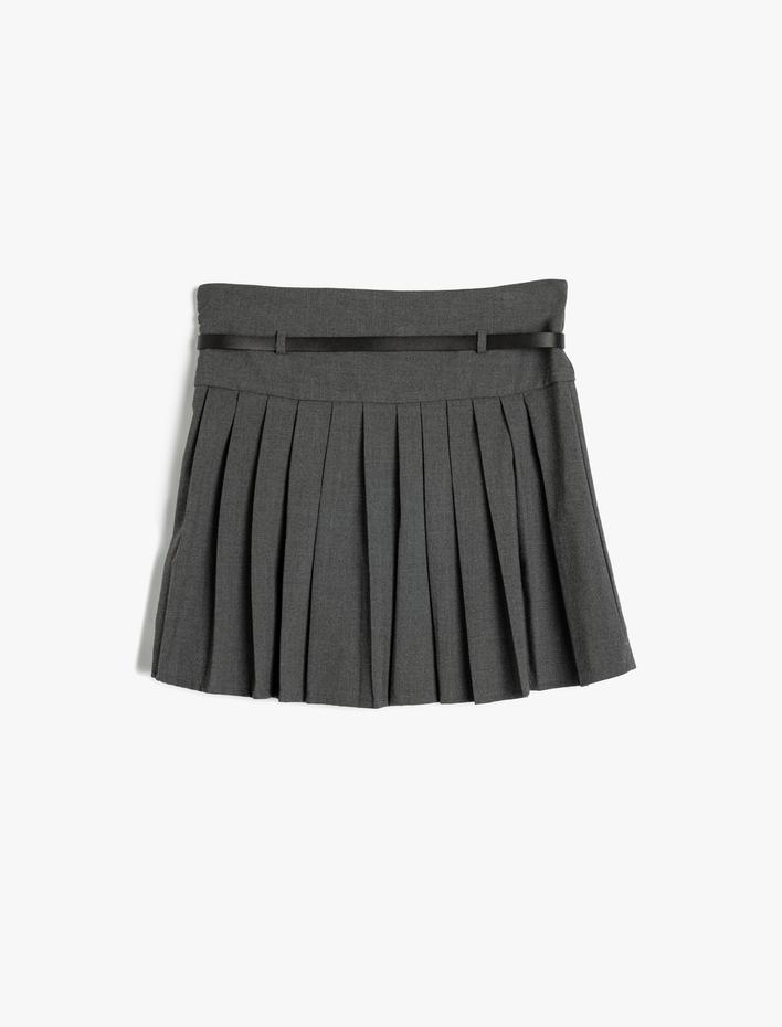 Kız Çocuk Pileli Etek Kemer Detaylı Viskon Karışımlı