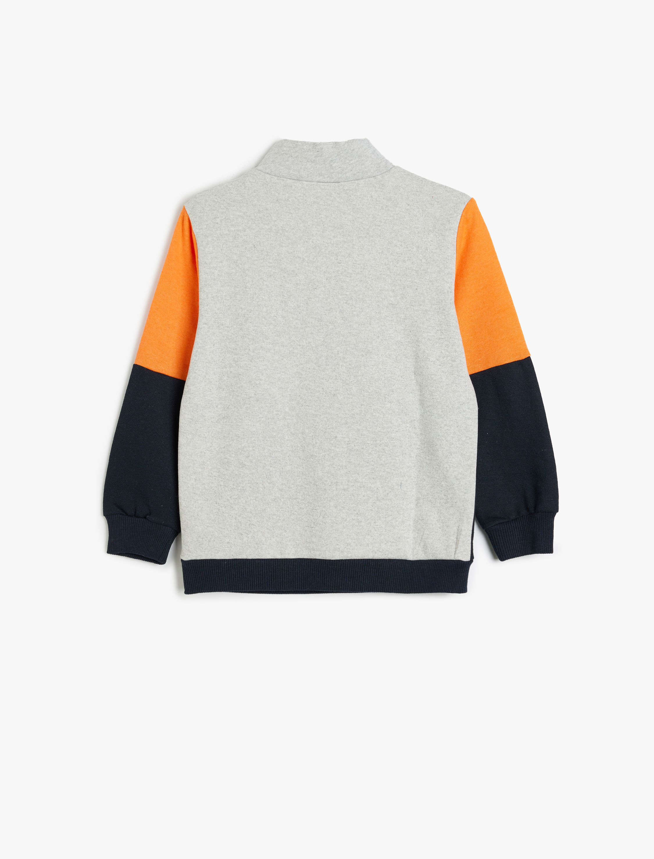  Erkek Çocuk Sweatshirt Yarım Fermuarlı Dik Yaka Renk Bloklu Slogan Baskılı