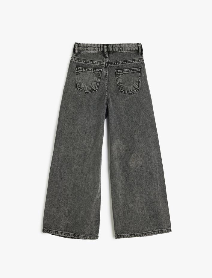 Kız Çocuk Kot Pantolon Geniş Paça Cepli Pamuklu - Wide Leg Jean