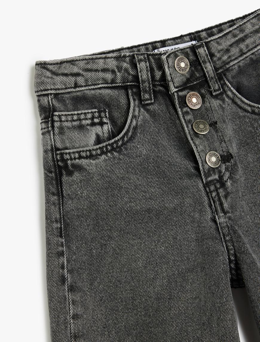  Kız Çocuk Kot Pantolon Geniş Paça Cepli Pamuklu - Wide Leg Jean