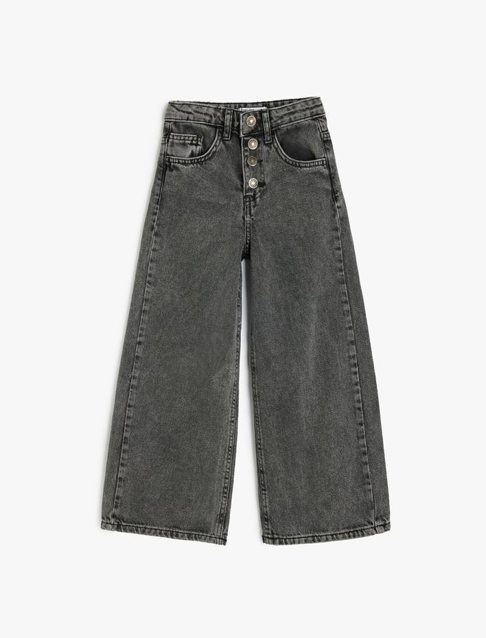 Kız Çocuk Kot Pantolon Geniş Paça Cepli Pamuklu - Wide Leg Jean
