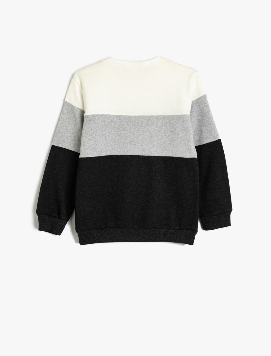  Erkek Çocuk Sweatshirt Renk Bloklu Bisiklet Yaka Slogan Baskılı