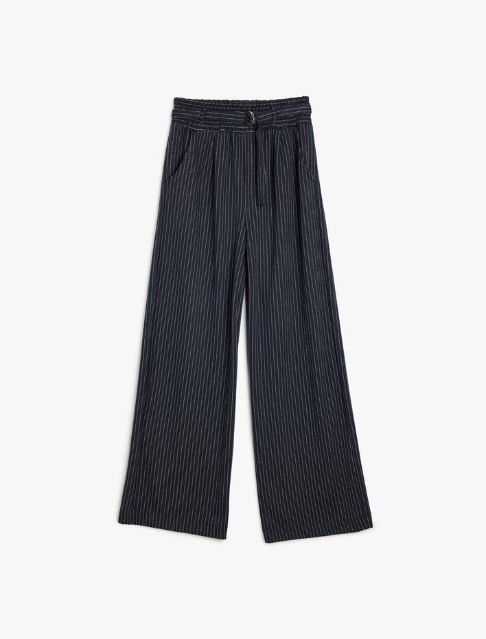 Kız Çocuk Pantolon Kemer Detaylı Beli Lastikli Cepli Viskon Kumaş