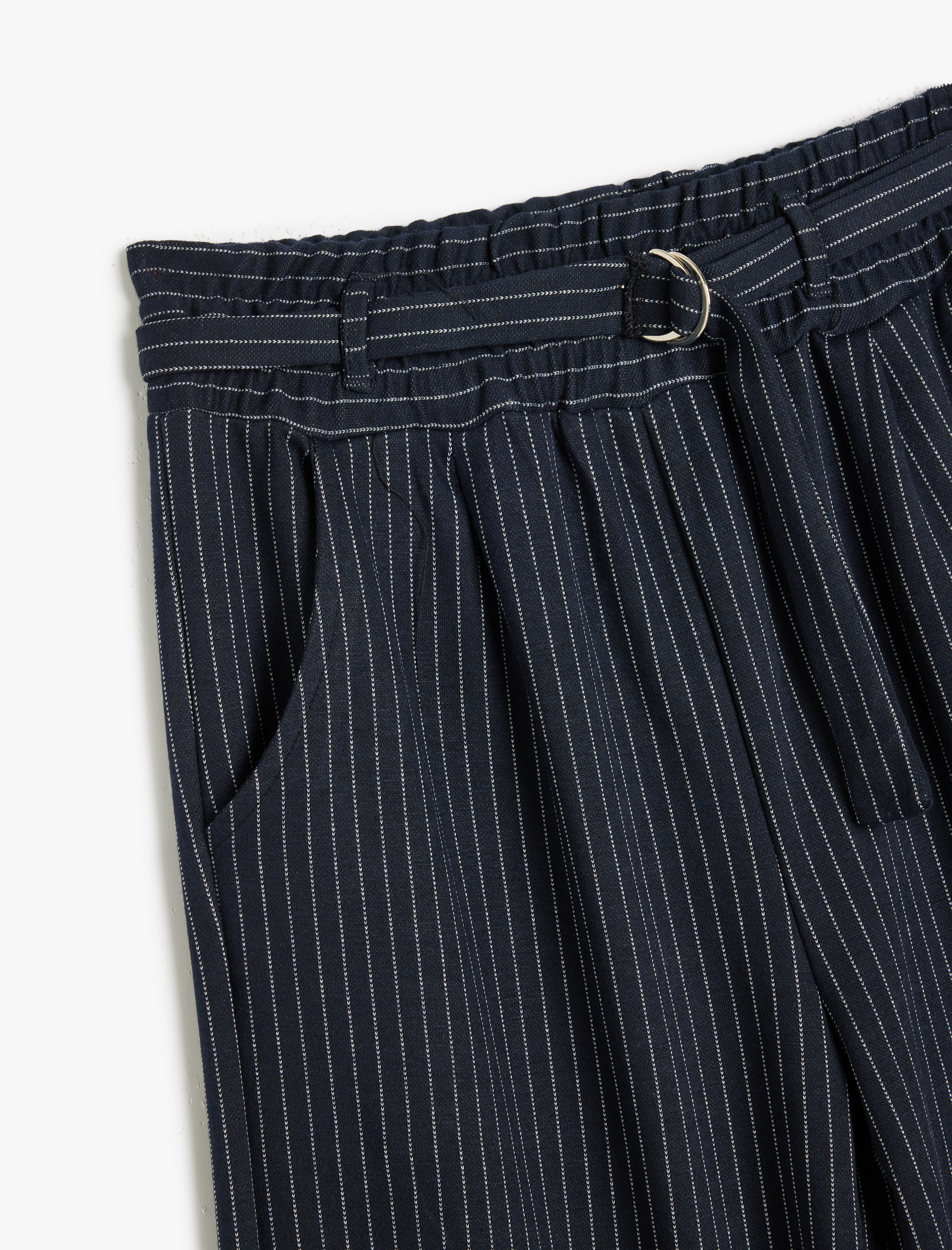  Kız Çocuk Pantolon Kemer Detaylı Beli Lastikli Cepli Viskon Kumaş