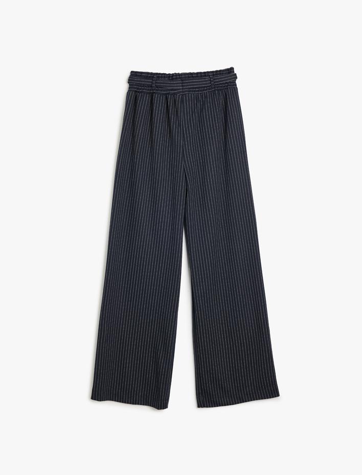 Kız Çocuk Pantolon Kemer Detaylı Beli Lastikli Cepli Viskon Kumaş