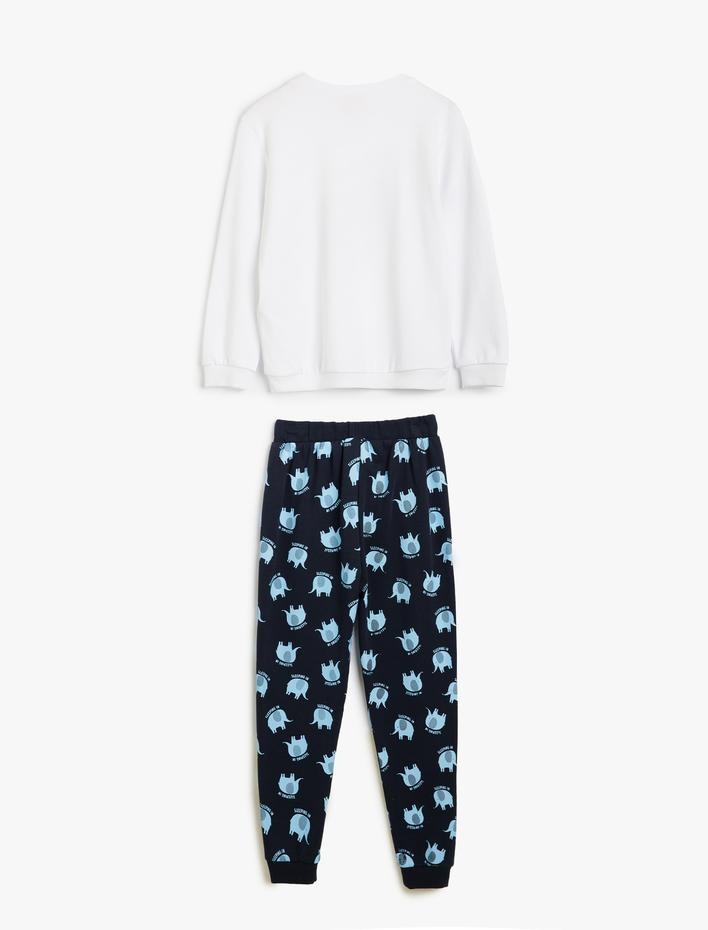 Erkek Bebek Fil Baskılı Pamuklu Uzun Kollu Bebek Pijama Takımı