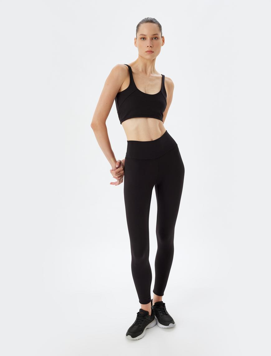   Yüksek Bel Dikiş Detaylı Skinny Fit Yumuşak Tuşe Spor Tayt İnterlok