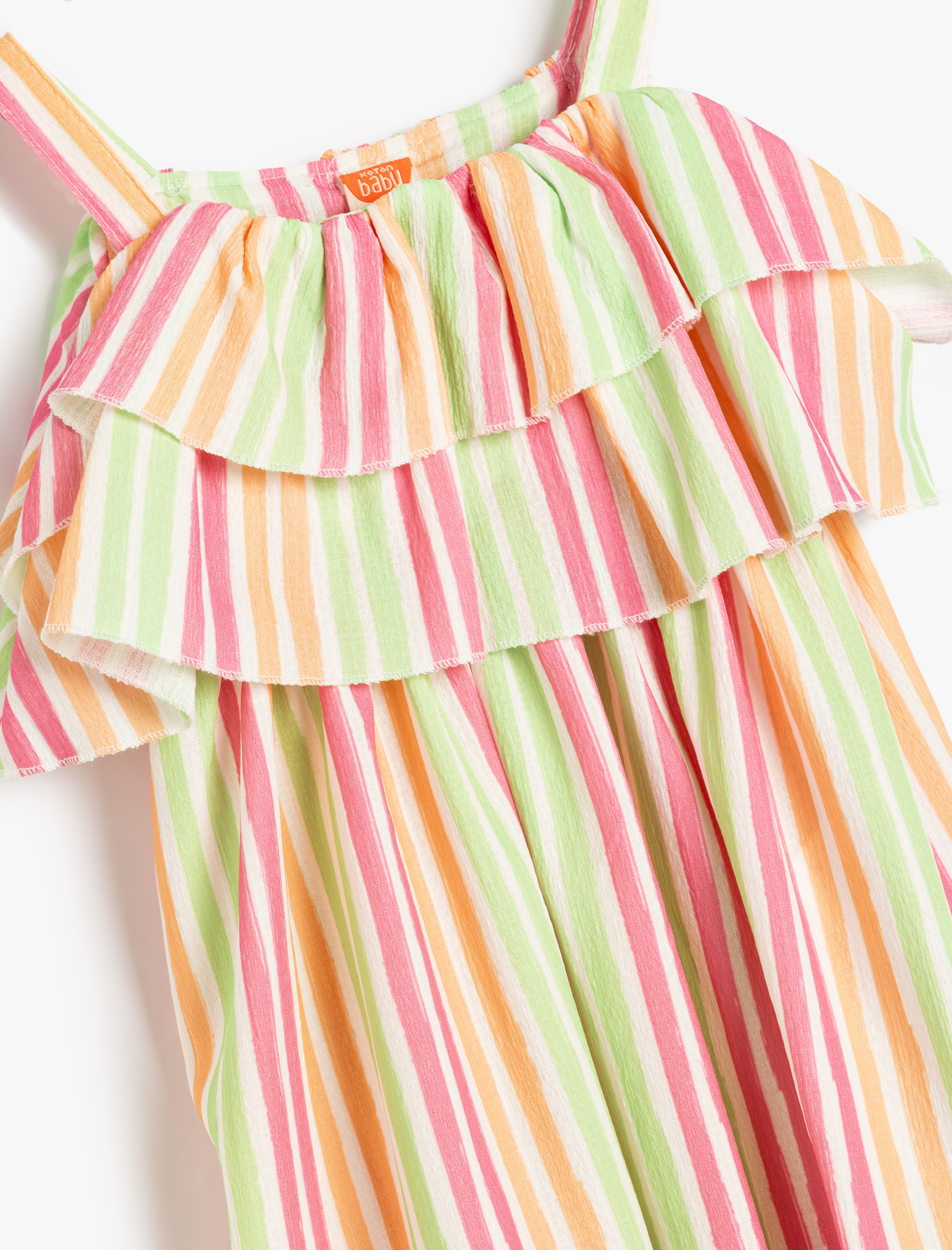  Kız Bebek Askılı Elbise Fırfır Detaylı Katlı