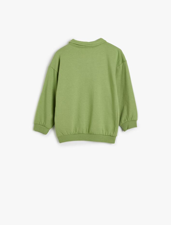 Erkek Bebek Polo Yaka Sweat Düğmeli Uzun Kollu Dinozor Baskılı Pamuklu Şardonlu