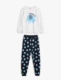 Fil Baskılı Pamuklu Uzun Kollu Bebek Pijama Takımı