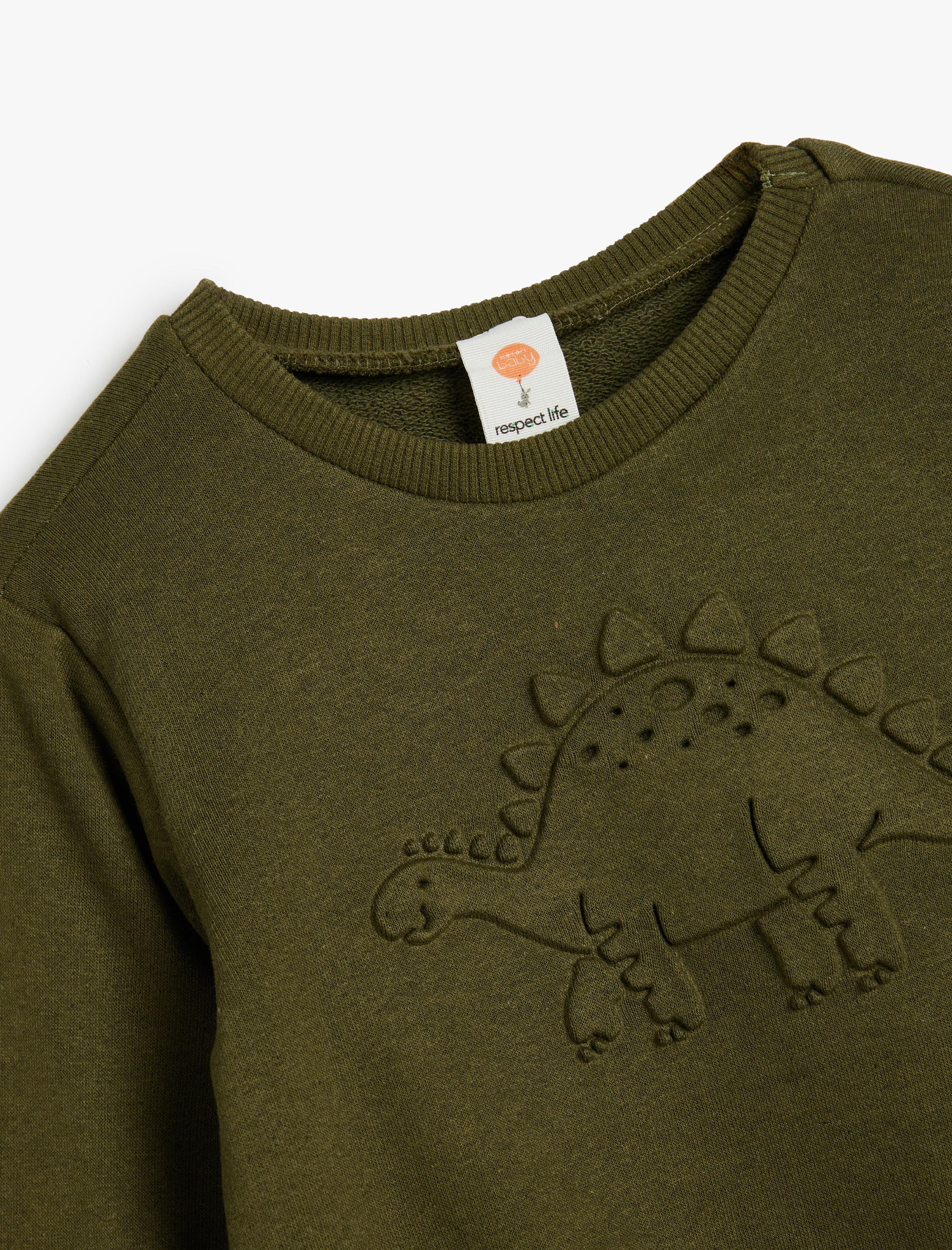  Erkek Bebek Dinozorlu Sweatshirt Kabartma Baskılı Bisiklet Yaka Uzun Kollu