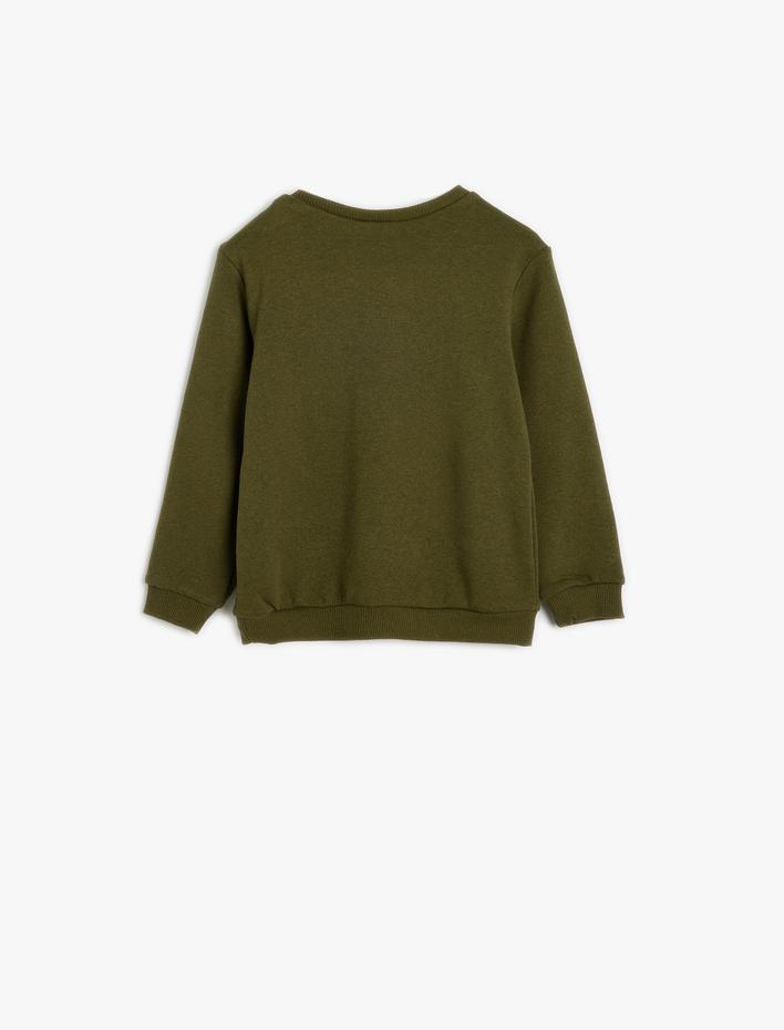 Erkek Bebek Dinozorlu Sweatshirt Kabartma Baskılı Bisiklet Yaka Uzun Kollu