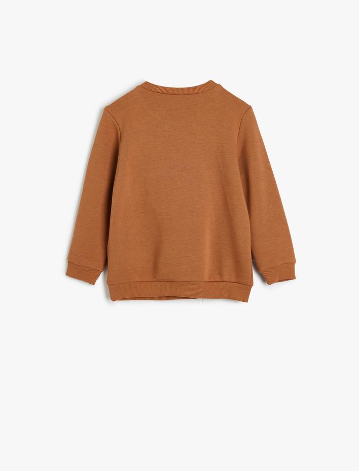 Erkek Bebek Sweatshirt Kaplan Kabartma Baskılı Bisiklet Yaka Uzun Kollu