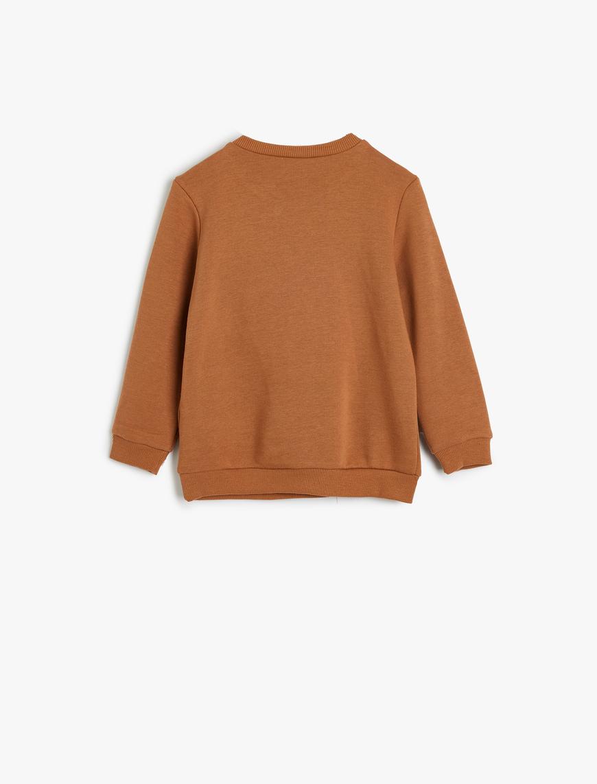  Erkek Bebek Sweatshirt Kaplan Kabartma Baskılı Bisiklet Yaka Uzun Kollu
