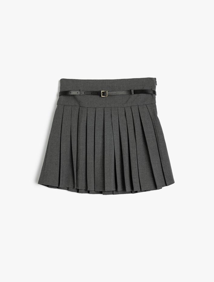 Kız Çocuk Pileli Etek Kemer Detaylı Viskon Karışımlı