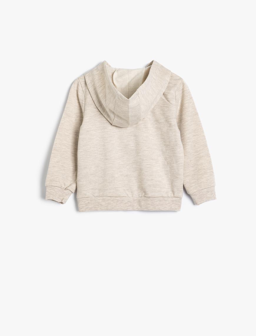  Kız Bebek Sweatshirt Kapşonlu Fermuarlı Uzun Kollu Fırfır Detaylı Şardonlu