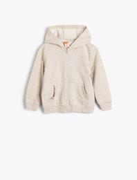 Sweatshirt Kapşonlu Fermuarlı Uzun Kollu Fırfır Detaylı Şardonlu