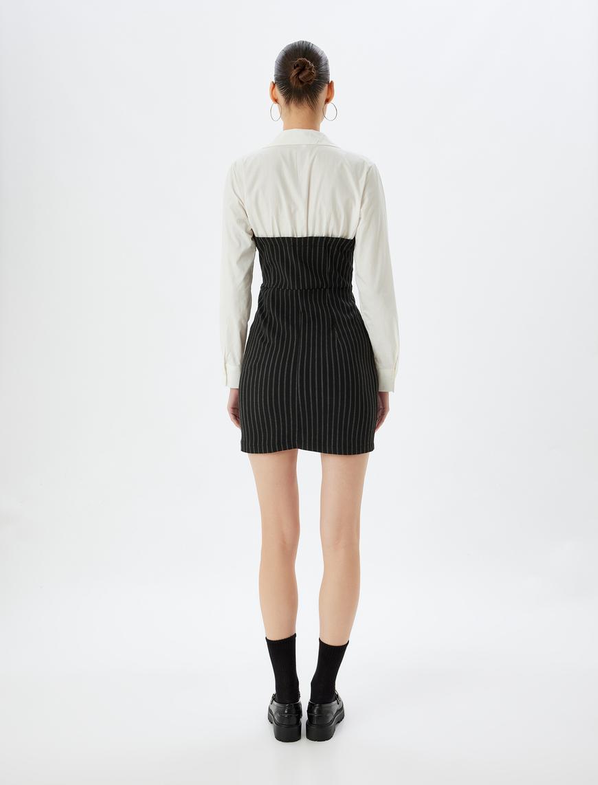   Gömlek Yaka Bodycon Mini Elbise Uzun Kollu