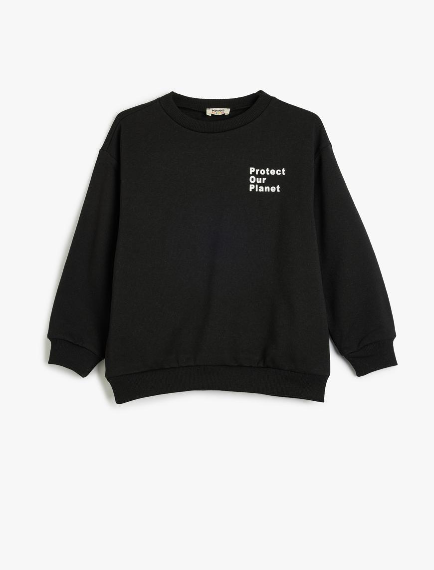  Erkek Çocuk Slogan Baskılı Uzun Kollu Şardonlu Sweatshirt