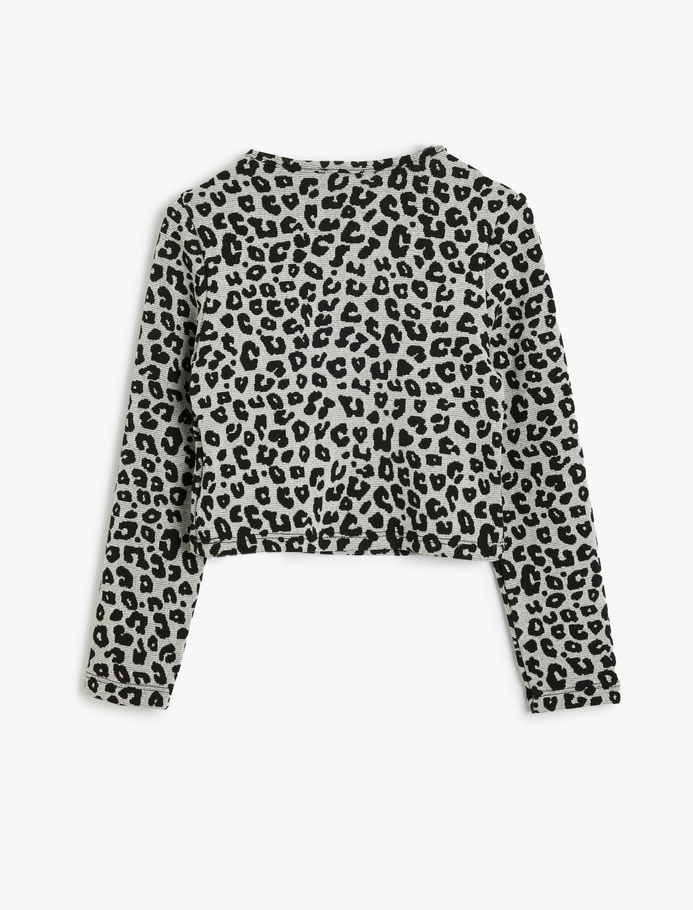  Kız Çocuk Bluz Leopar Desenli Uzun Kollu Pencere Detaylı Bisiklet Yaka