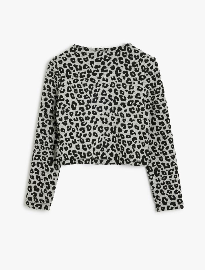 Kız Çocuk Bluz Leopar Desenli Uzun Kollu Pencere Detaylı Bisiklet Yaka