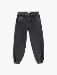 Kot Pantolon Beli ve Paçası Lastikli Pamuklu - Jegging Jean