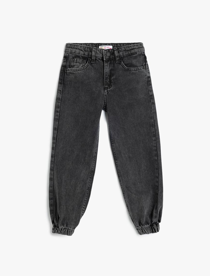  Kız Çocuk Kot Pantolon Beli ve Paçası Lastikli Pamuklu - Jegging Jean