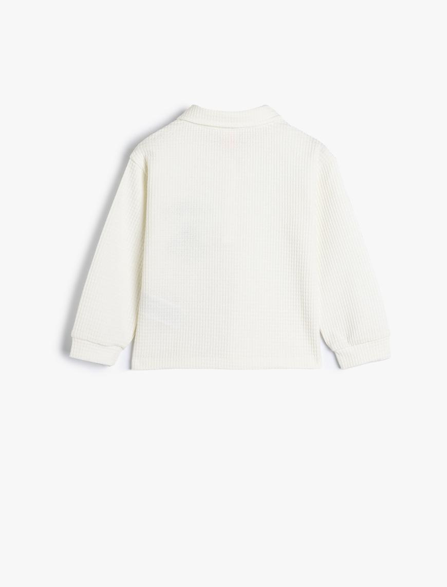  Kız Bebek Polo Yaka Sweatshirt İşleme Detaylı Uzun Kollu Dokulu