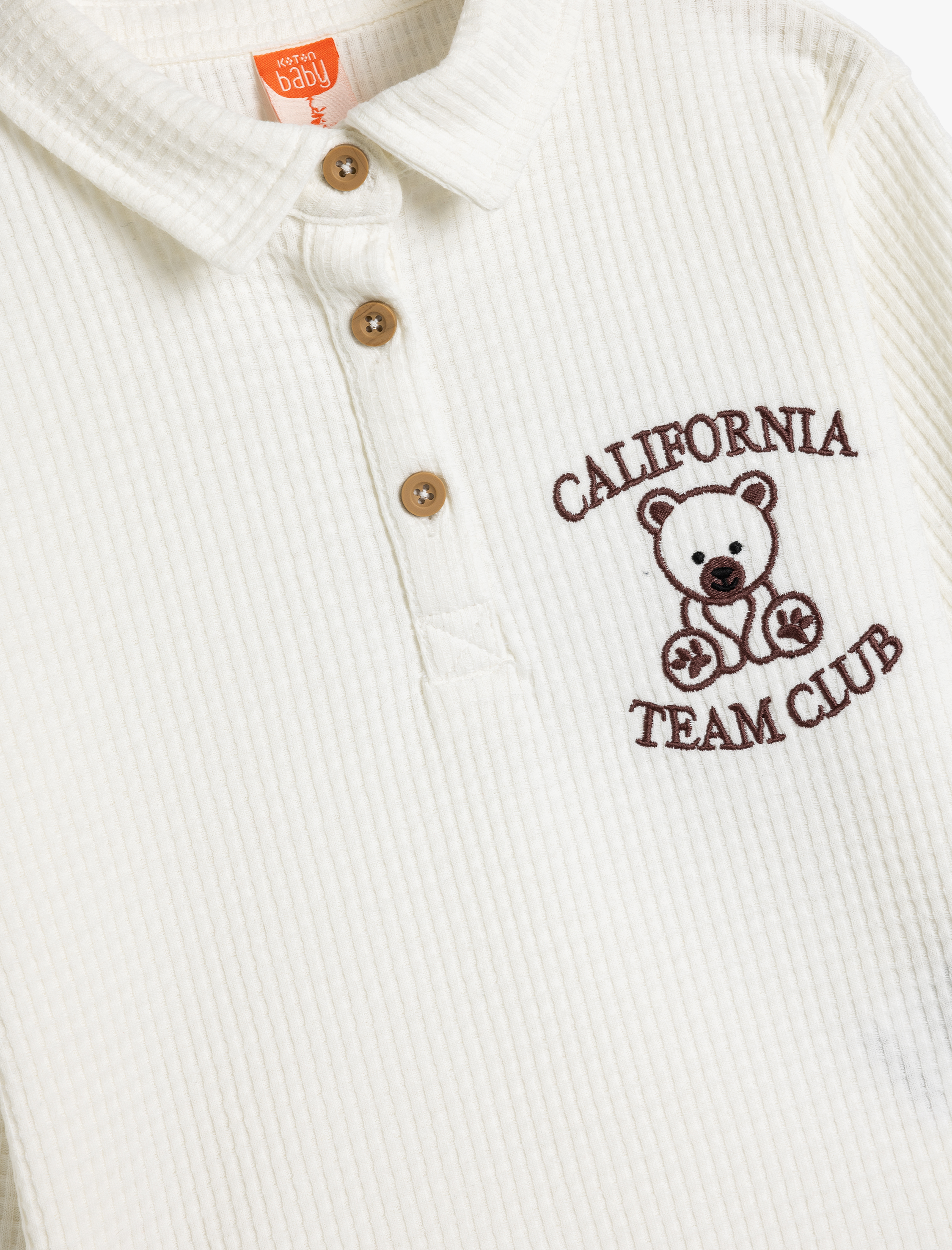  Kız Bebek Polo Yaka Sweatshirt İşleme Detaylı Uzun Kollu Dokulu