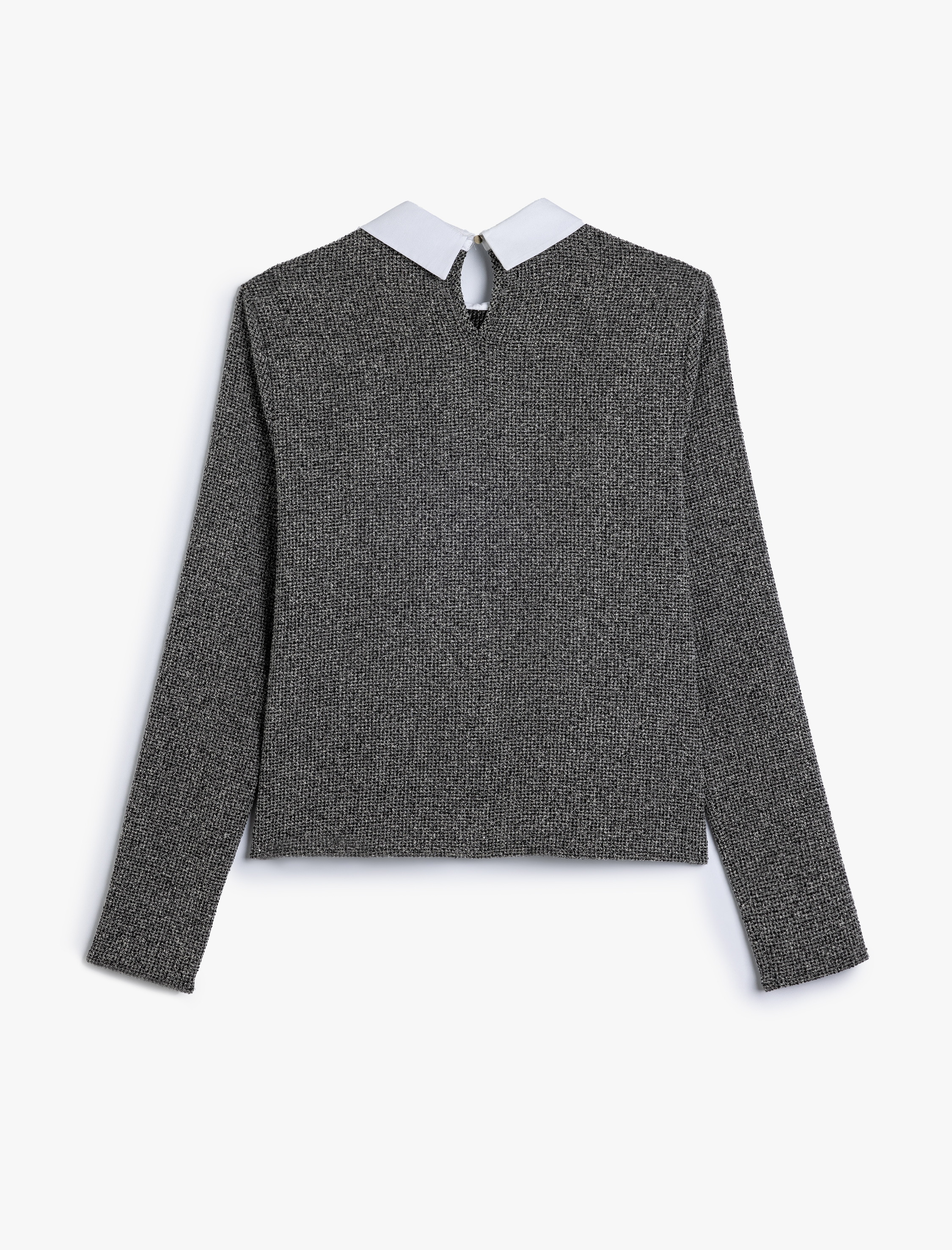   Taşlı Gömlek Yaka Bluz Uzun Kollu Slim Fit