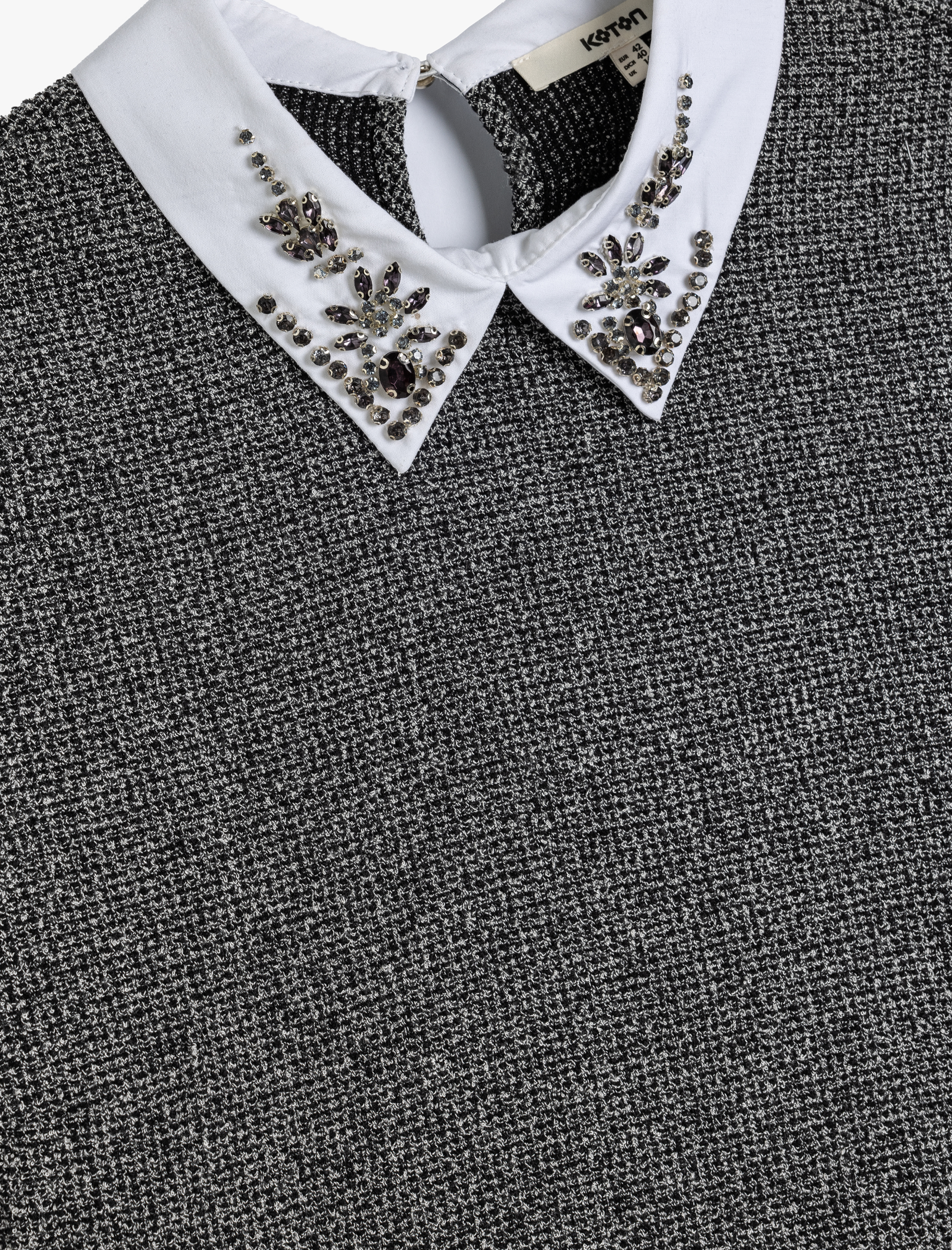   Taşlı Gömlek Yaka Bluz Uzun Kollu Slim Fit