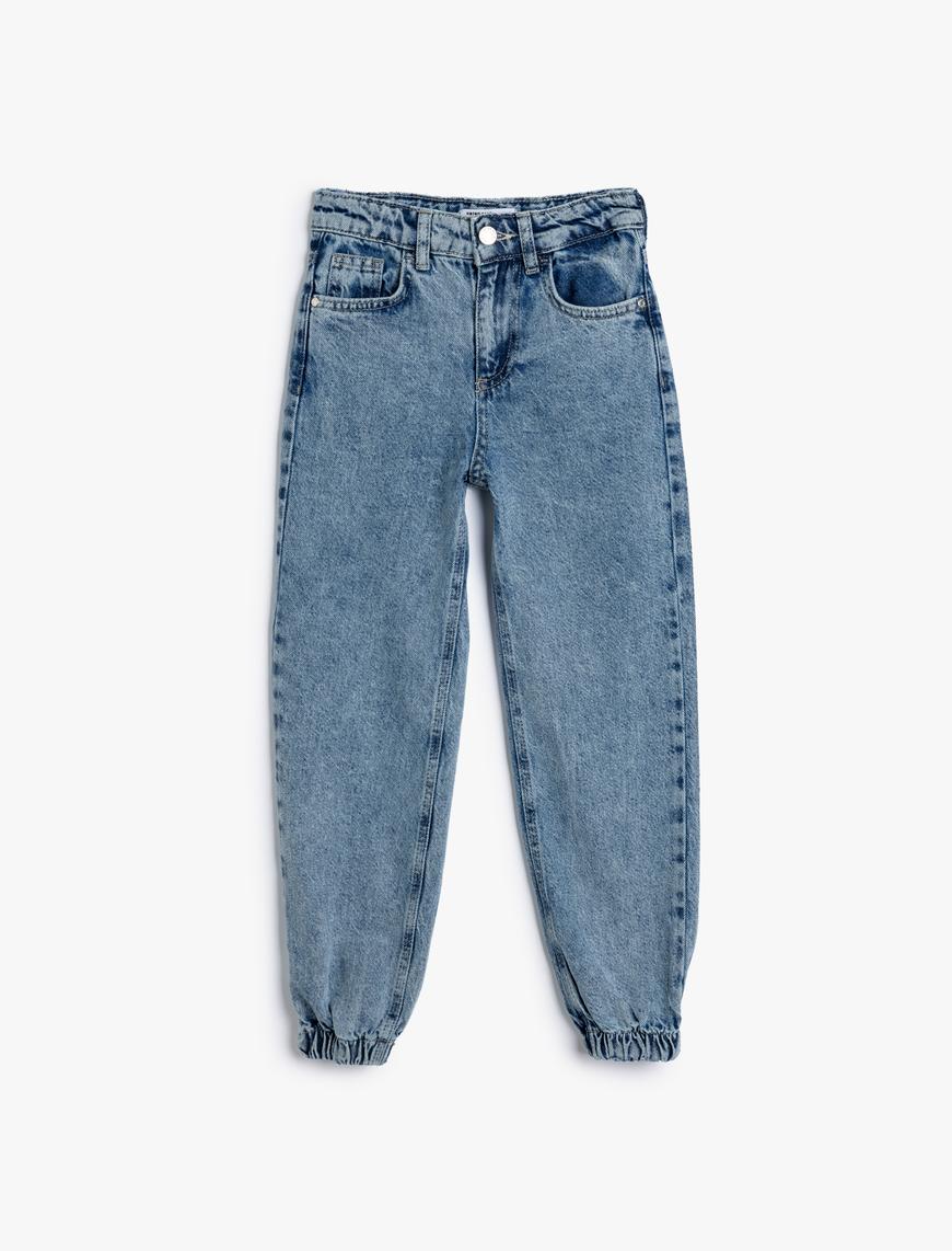  Kız Çocuk Kot Pantolon Beli ve Paçası Lastikli Pamuklu - Jegging Jean