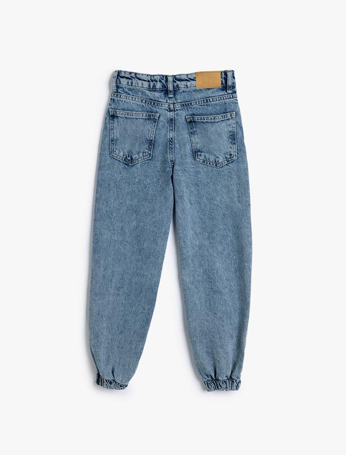 Kız Çocuk Kot Pantolon Beli ve Paçası Lastikli Pamuklu - Jegging Jean