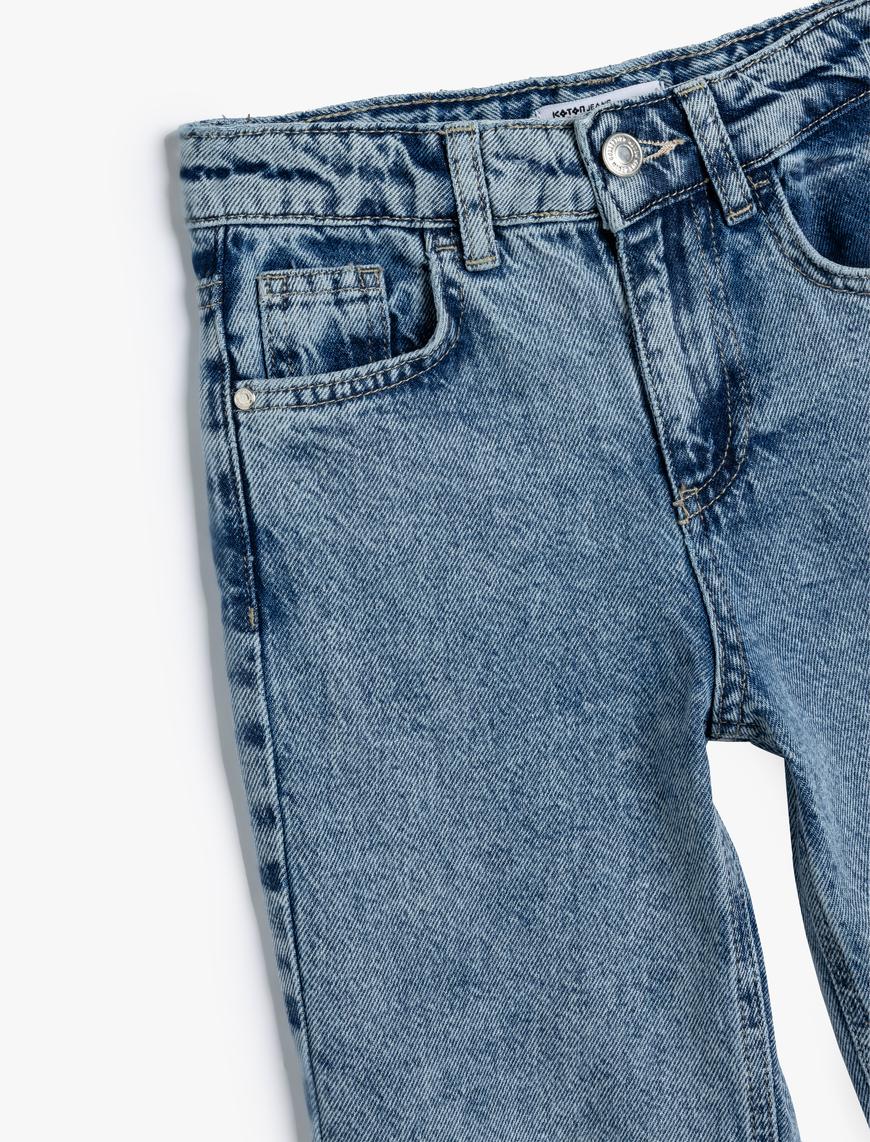  Kız Çocuk Kot Pantolon Beli ve Paçası Lastikli Pamuklu - Jegging Jean