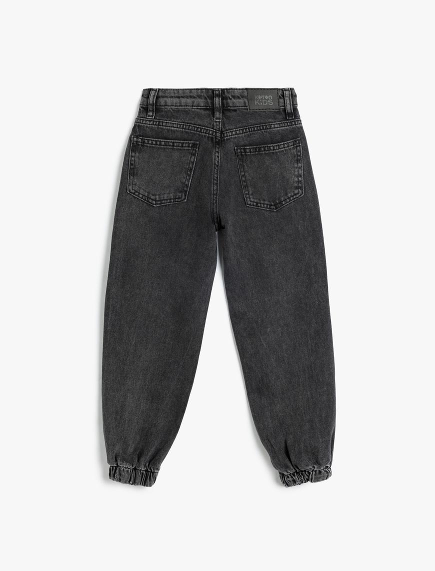  Kız Çocuk Kot Pantolon Beli ve Paçası Lastikli Pamuklu - Jegging Jean