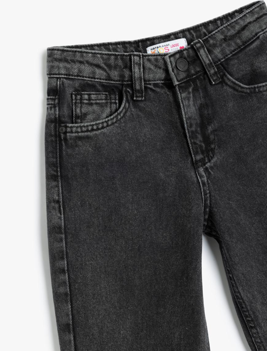  Kız Çocuk Kot Pantolon Beli ve Paçası Lastikli Pamuklu - Jegging Jean